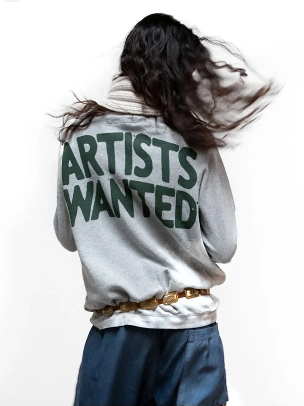 FreeCity Artists Wanted Heather Grey Burnout Raglan Sweatshirt Size Medium EUC